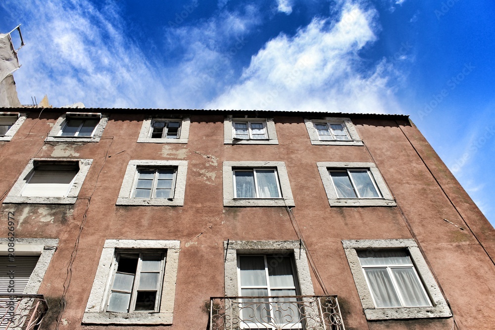 Old colorful houses and narrow streets of Lisbon