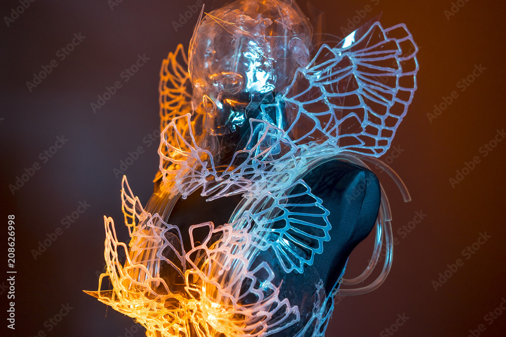 Costume of crystal skull, gothic and dark design made with thermoplastic and artistic modeling materials Costume of crystal skull, gothic and dark design made with thermoplastic and artistic modeling materials