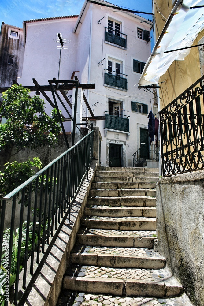 Old colorful houses and narrow streets of Lisbon