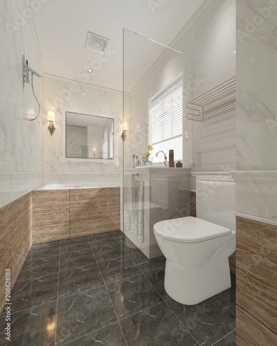 3d rendering modern bathroom with luxury tile decor