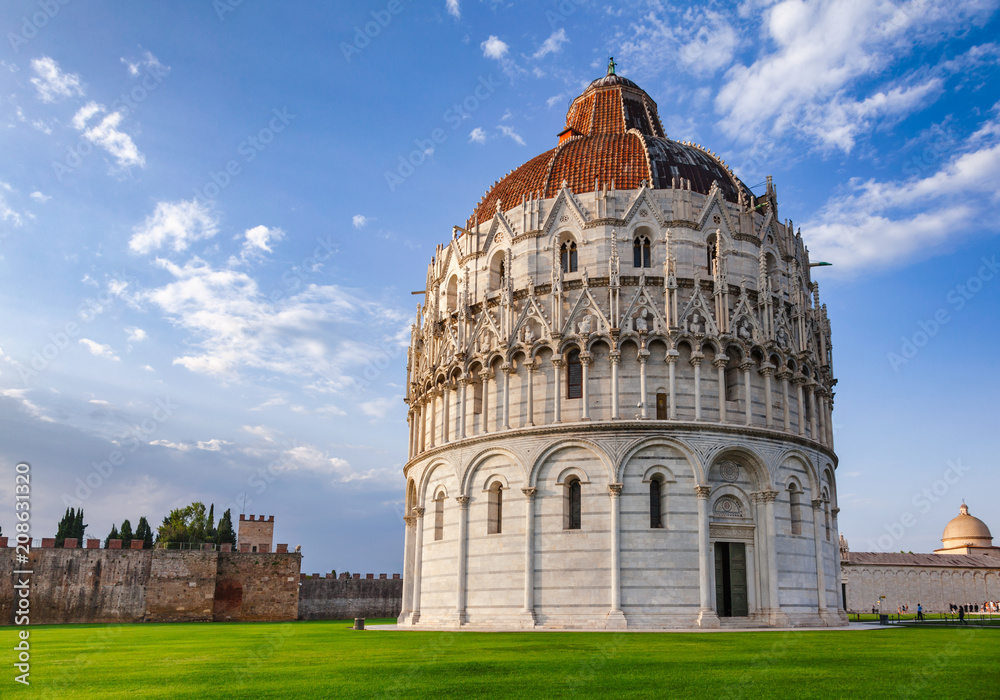 Pisa Baptistery at Piazza dei Miracoli or Piazza del Duomo in Pisa Tuscany Italy