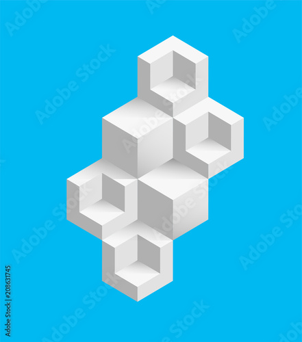 Blue background with white 3d cubes pattern.