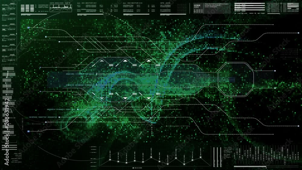 Futuristic motion element user interface information technology virtual head up display for background computer desktop screen display