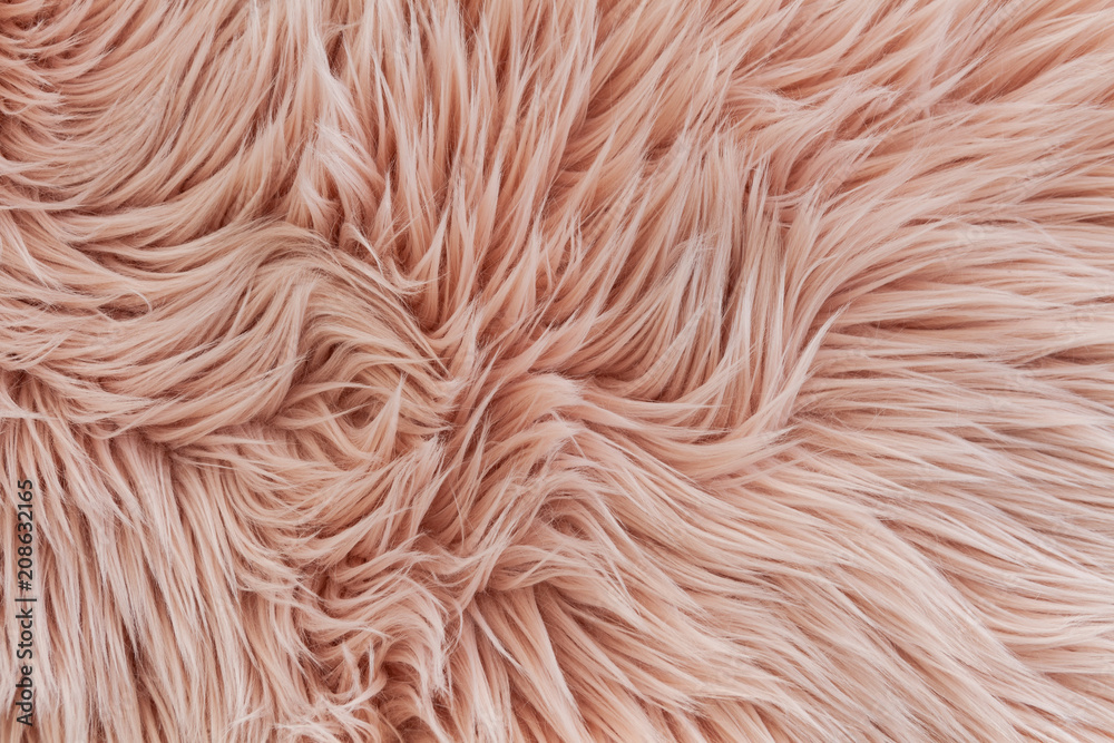 Pink synthetic fluffy fur texture background - obrazy, fototapety, plakaty 