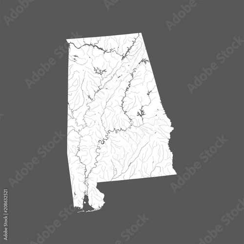U.S. states - map of Alabama. Please look at my other images of cartographic series - they are all very detailed and carefully drawn by hand WITH RIVERS AND LAKES.
