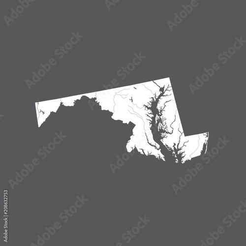 U.S. states - map of Maryland. Please look at my other images of cartographic series - they are all very detailed and carefully drawn by hand WITH RIVERS AND LAKES.