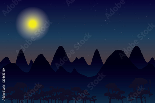 Night Mountain in the moon for illustration vector