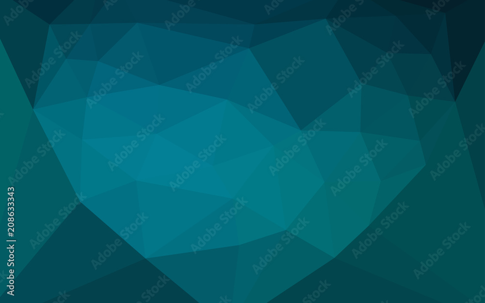 Dark BLUE vector gradient triangles texture with a heart in a centre. Dark BLUE vector gradient triangles texture with a heart in a centre.