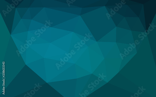 Dark BLUE vector gradient triangles texture with a heart in a centre.