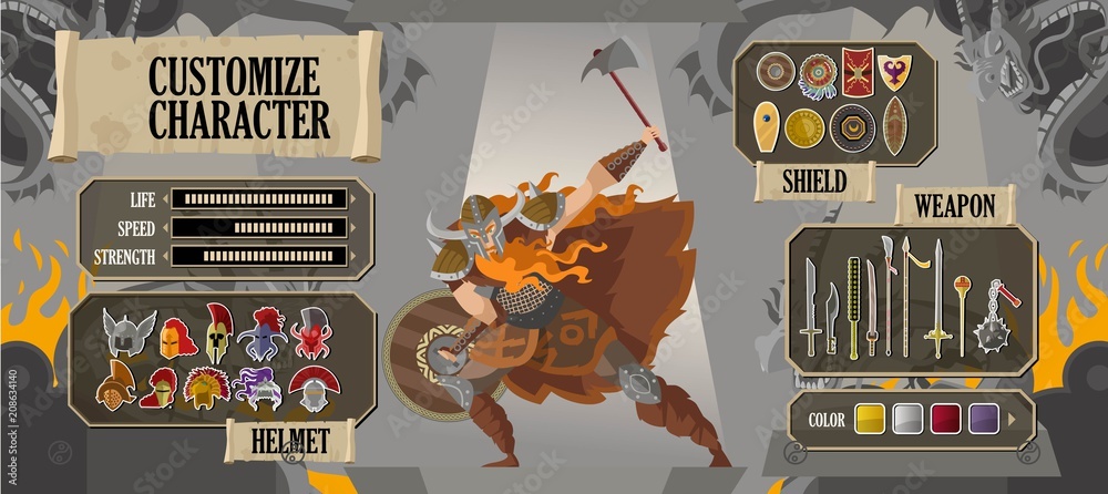 videogame ui customize character screen