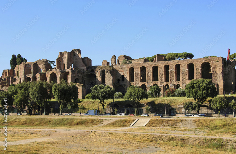 The ruins of the ancient Baths of Caracalla in Rome, Italy