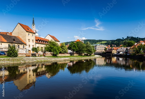 Beautiful view to church and castle in Cesky Krumlov, Czech republic