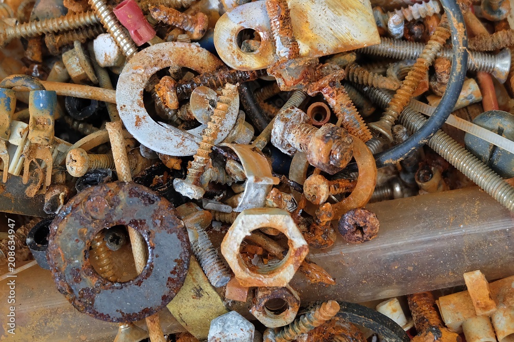 Old Rustic Screw, Bolt, Hex Nut and Locknut Old Rustic Screw, Bolt, Hex Nut and Locknut