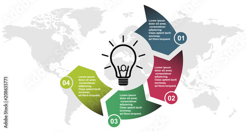 4 step vector element in four colors with labels, infographic diagram. Business concept of 4 steps or options with light bulb