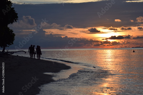 Philippines Zambales People at Beach Sunset Sky Sea Background