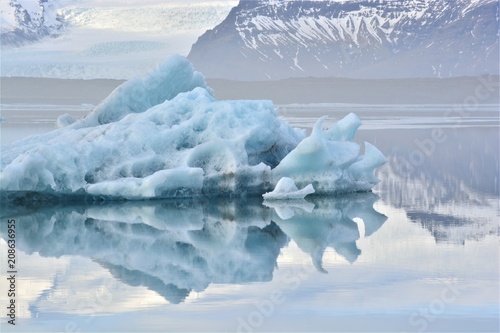 An iceberg floating on cold water in Iceland