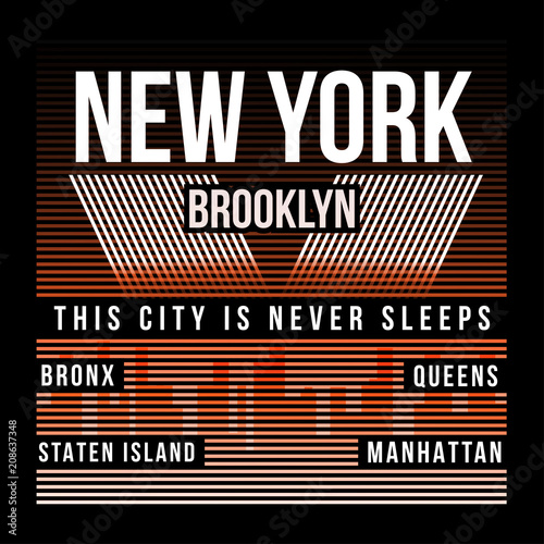 New York City, Brooklyn typography for t-shirt print. Silhouette of the city. T-shirt graphics
