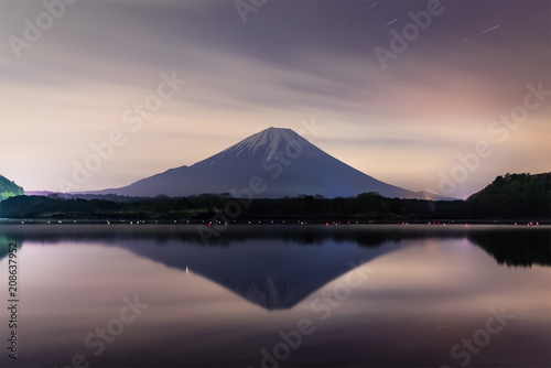 Night view of Mt. Fuji and Shojiko lake