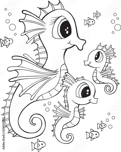 Cute Seahorse Family Vector Illustration Art