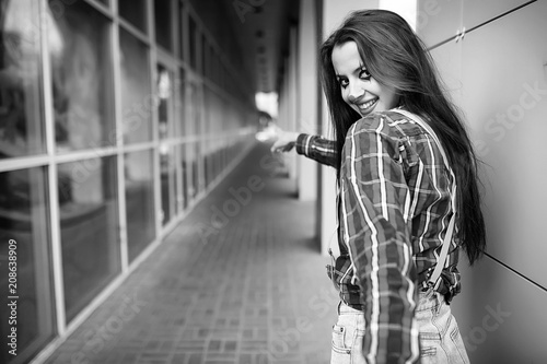 Girl in a clown makeup black and white