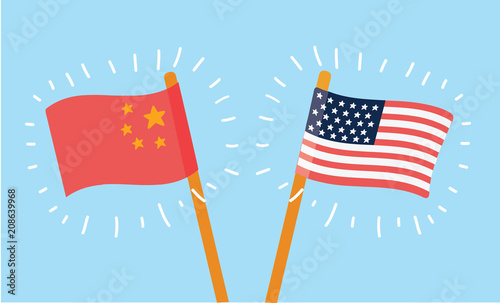 Chinese and American flags. 