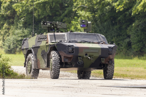 German light armoured reconnaissance vehicle drives on a road