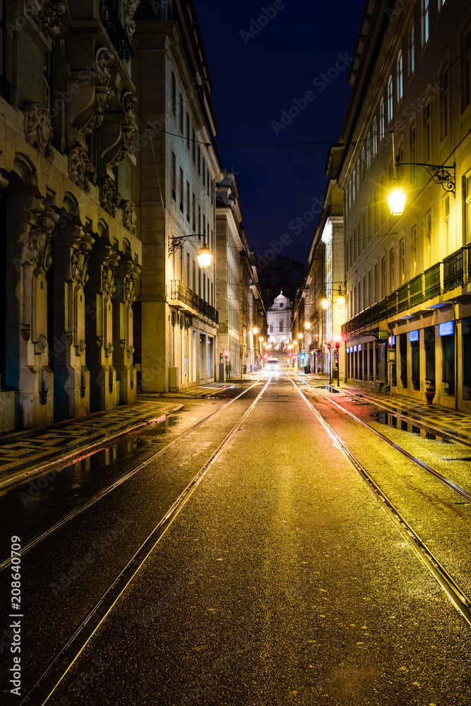 Old European city street at night