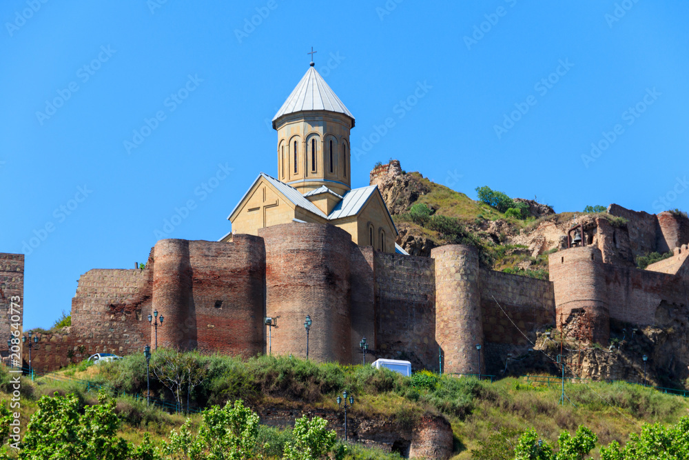 Impregnable ancient fortress Narikala and church of St. Nicholas in Tbilisi, Georgia