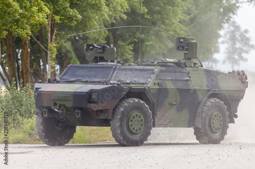 German light armoured reconnaissance vehicle drives on a road