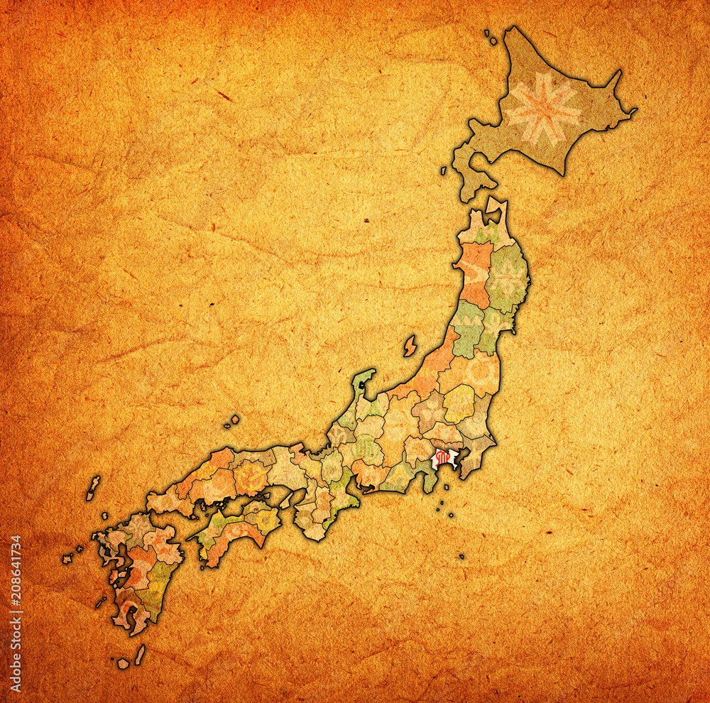 Obraz premium kanagawa prefecture on administration map of japan