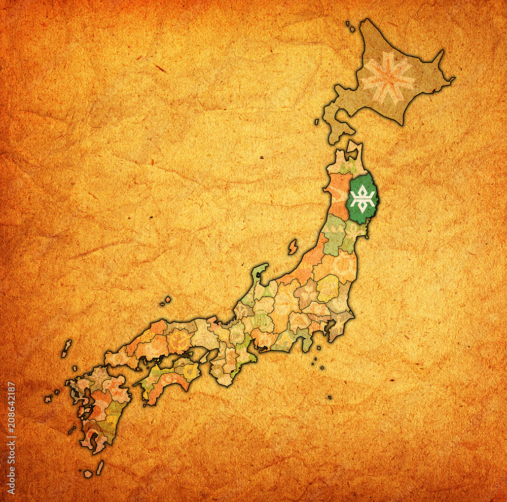 Naklejka premium iwate prefecture on administration map of japan