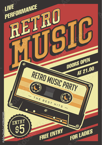 Retro Music Compact Cassette Vintage Signage Poster Vector