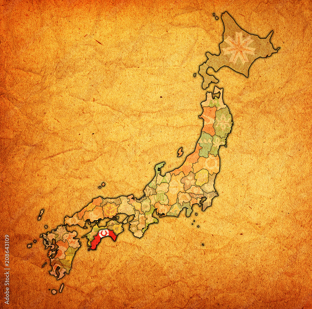 Obraz premium kochi prefecture on administration map of japan