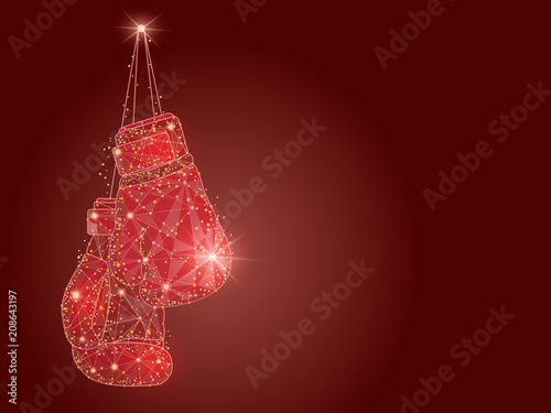 boxing gloves abstract design, boxing club logo,Low poly. Vector abstract polygonal image mash line and point. Digital graphics illustration