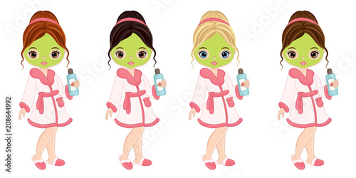 Vector Beautiful Young Girls Taking Face Treatment in Spa