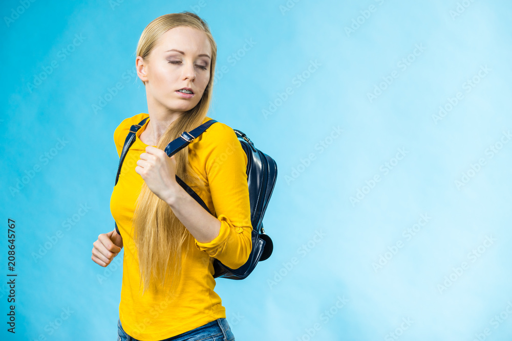 Teen girl with school backpack Teen girl with school backpack