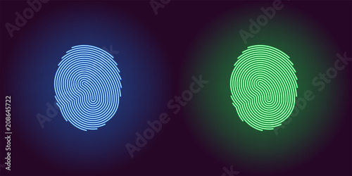 Neon icon of Blue and Green Fingerprint