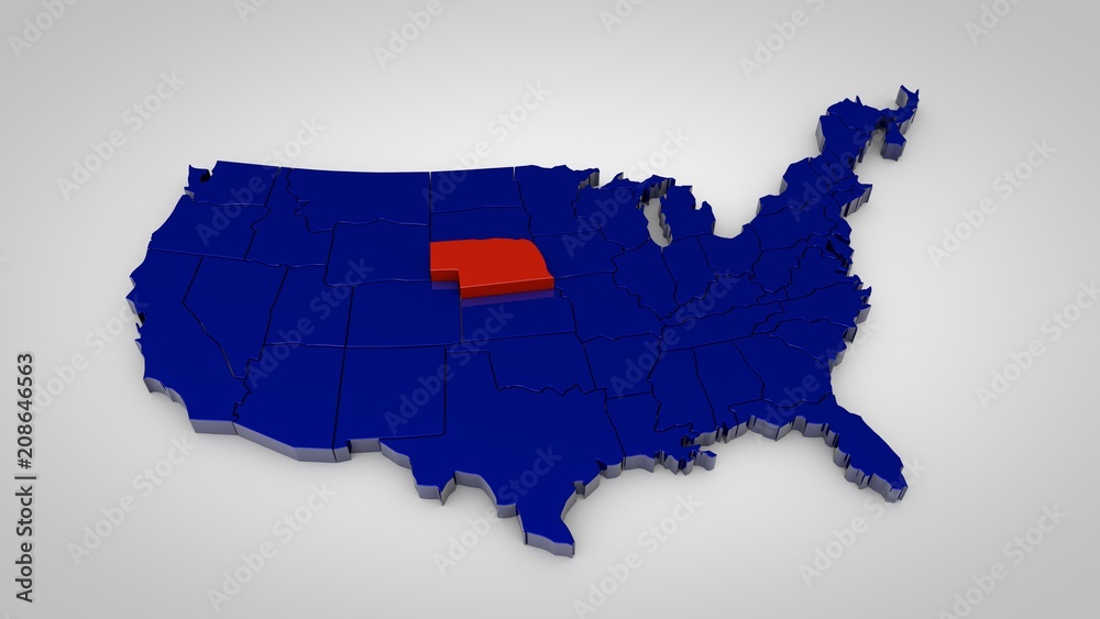 Fototapeta premium usa map with nebraska map highlited 3d render
