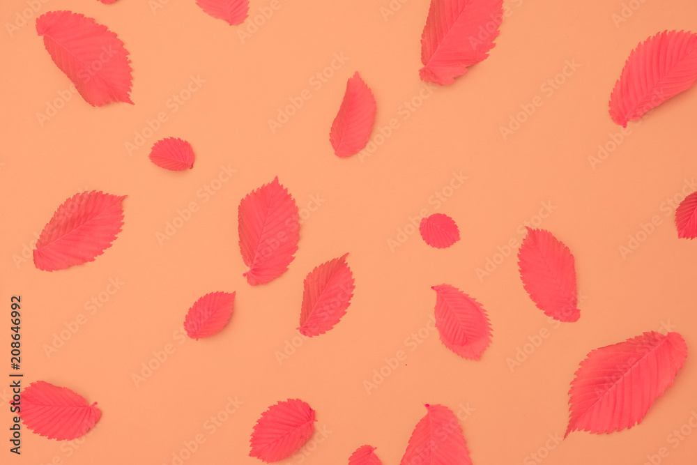 Creative layout made of red leaves. Flat lay concept Creative layout made of red leaves. Flat lay concept