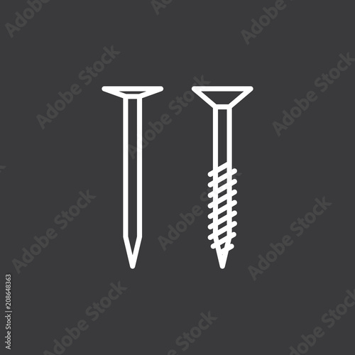 line screw and nail icon on dark background