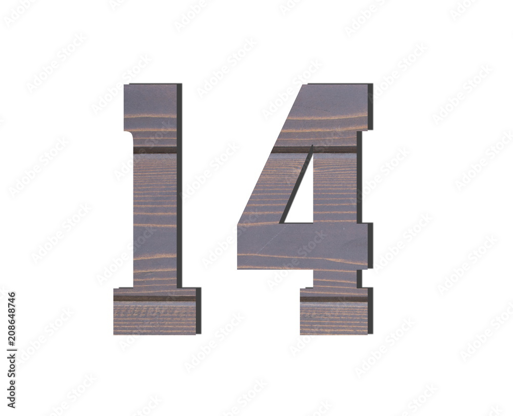 14 3d Number. Decorative brown wooden planks texture 14 3d Number. Decorative brown wooden planks texture
