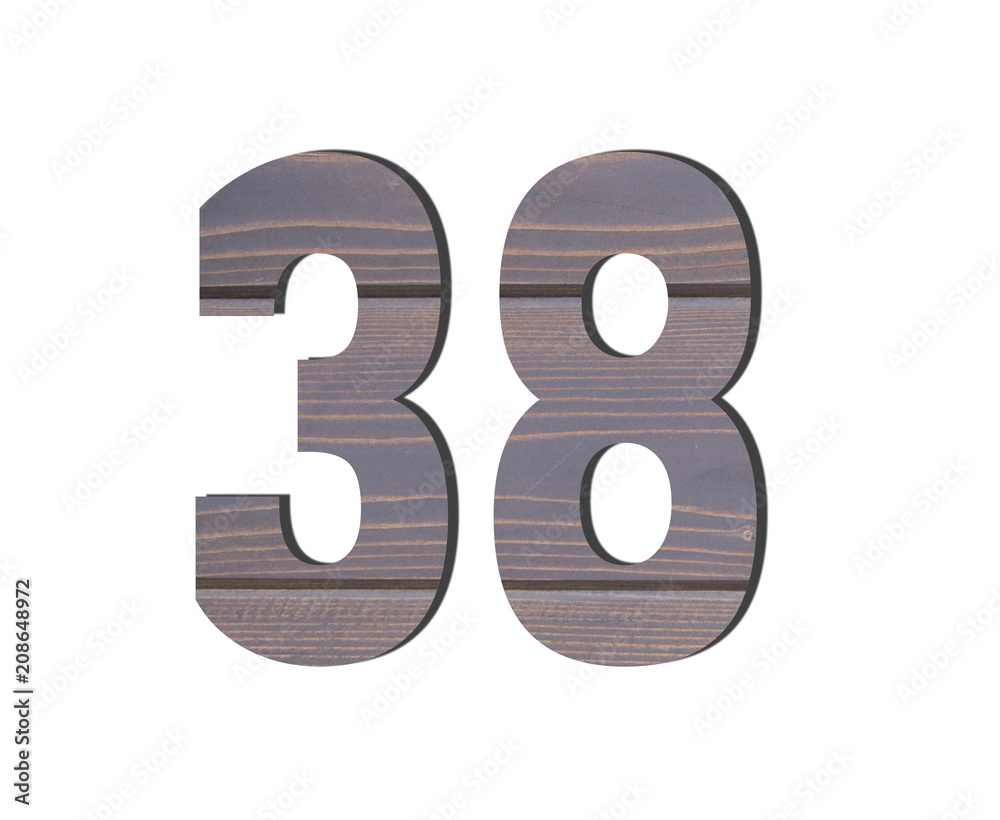 38 3d Number. Decorative brown wooden planks texture 38 3d Number. Decorative brown wooden planks texture