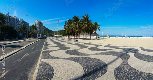 Famous Copacabana Mosaic Sidewalk With Palm Trees in the Beach  in Rio de Janeiro  Brazil