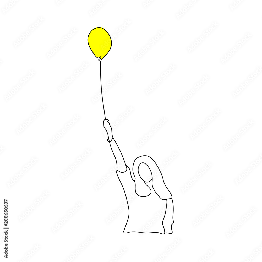 Simple hand drawn black and white silhouette of a young girl holding a