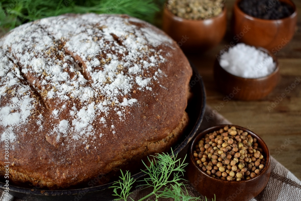 Round rye bread sprinkled with flour Round rye bread sprinkled with flour