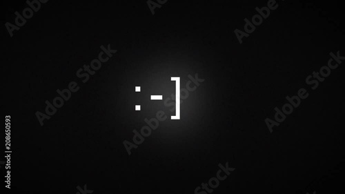 text smile on old computer monitor with blinking cursor, 4K seamless loop glitch animation photo