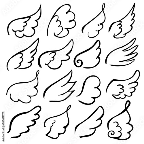 Wings collection. Vector illustration set with angel wing icon isolated on white background stock illustration