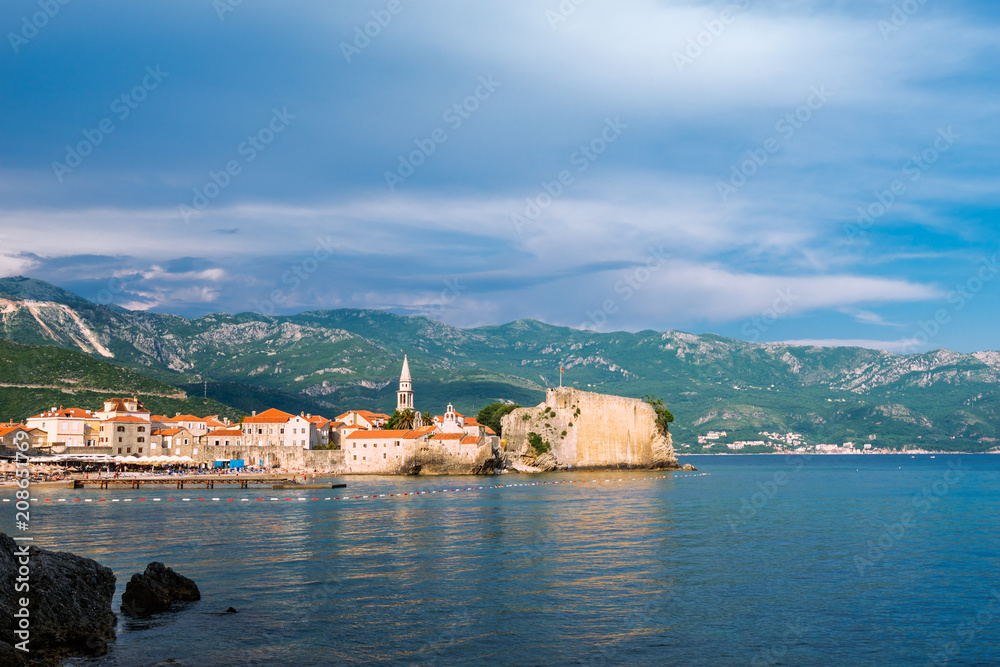 Panoramic view of  the fortress of the old town,  Budva Riviera , Montenegro.