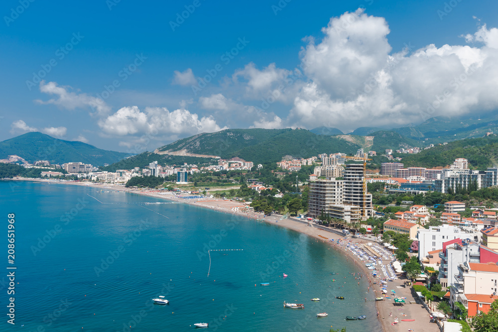 Summer sea landscape.  Rafailovici, Budvanska Riviera, Montenegro.