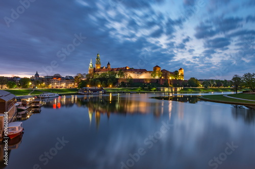 Wawel Castle in Krakow  Poland  seen from the Vistula boulevards in the morning